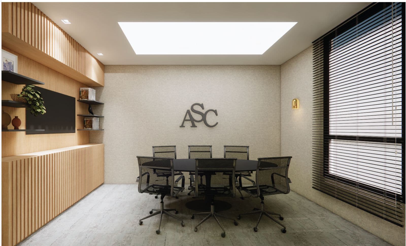 Sala de reuniões do escritório, ambiente para atendimento e estratégia jurídica.